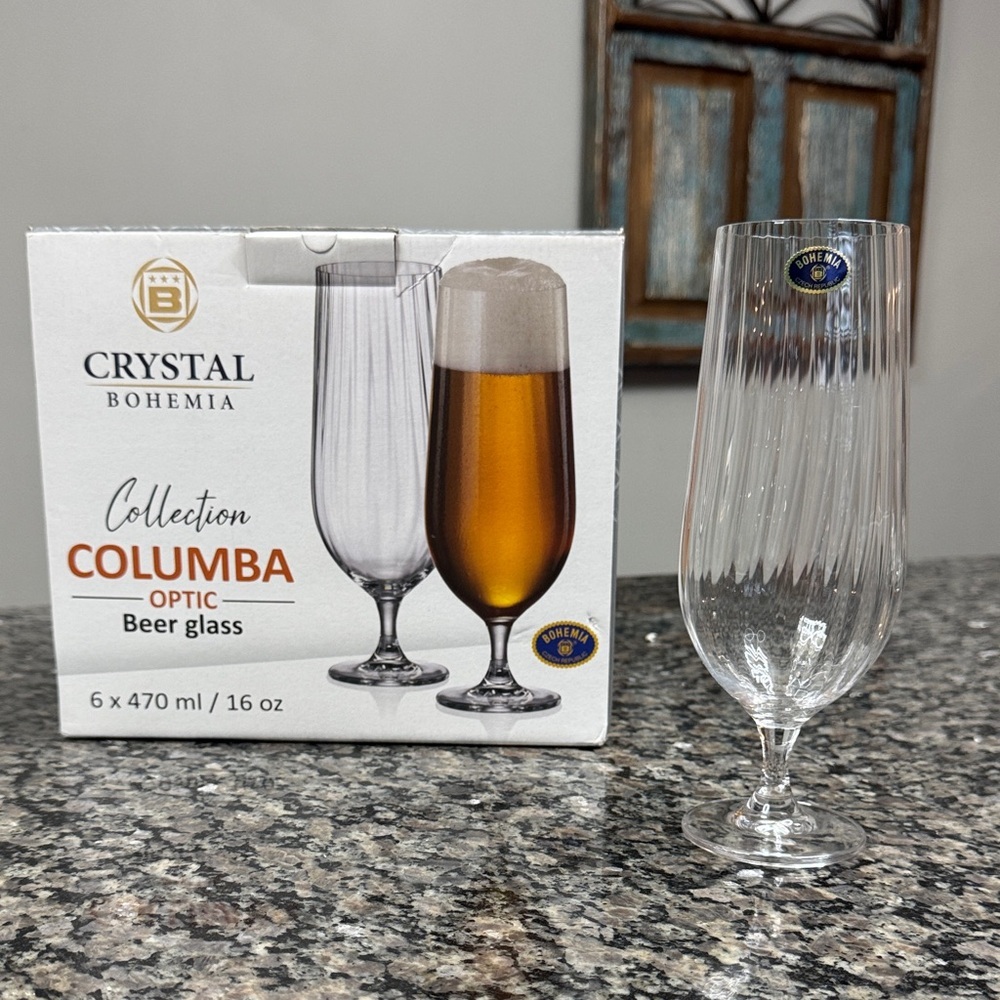 Crystal Bohemia Columba Optic Beer Glass - NEW set of 6
